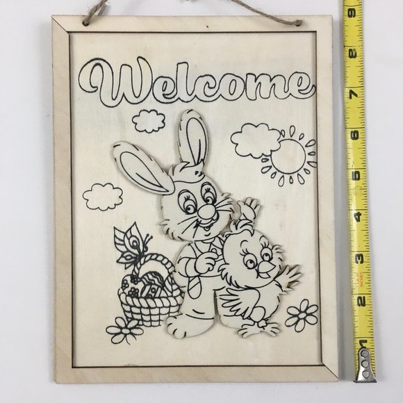 Crafters Square Easter Bunny Chick Basket 6.75x8.75 Wood Hanging Welcome Sign - Picture 6 of 6